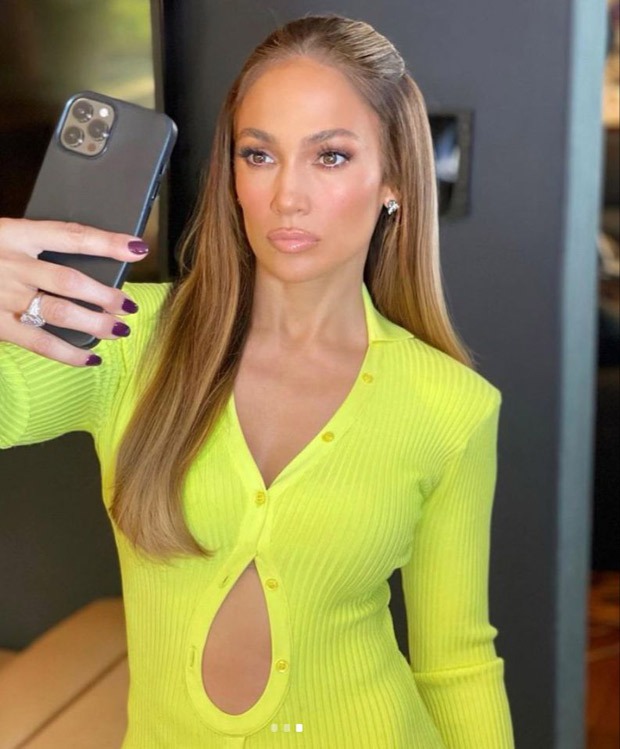 Jennifer Lopez looks ravishing in a neon dress