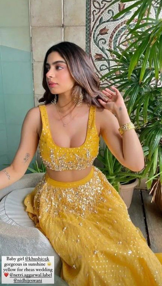 Khushi Kapoor looked stunning in a bright yellow lehenga worth nearly Rs. 40,000 at Rhea Kapoor's wedding