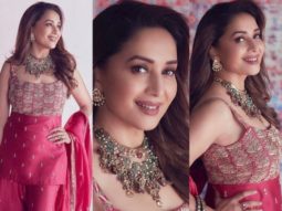 Madhuri Dixit looks gorgeous in a cherry red gharara from Punit Balana worth Rs. 75,000