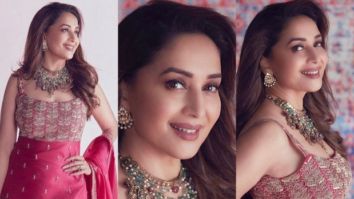 Madhuri Dixit looks gorgeous in a cherry red gharara from Punit Balana worth Rs. 75,000