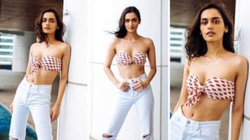 Manushi Chillar raises oomph factor in strapless printed bralette and skinny jeans