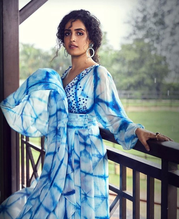 Sanya Malhotra looks beautiful in a blue and white dress for a cover shoot