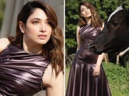 Tammannah Bhatia channels her boss lady vibes in a black faux metallic dress for a photoshoot