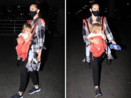 Kalki Koechlin sports a casual look as she arrives at the airport with her daughter Sappho