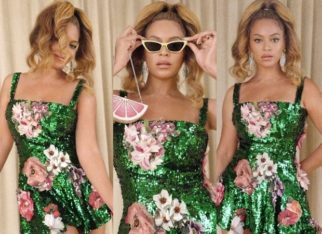 Beyoncé slays in a custom-made green sequin dress; carries a funky pink lemon slice clutch worth Rs. 3 lakh