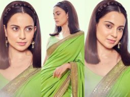 Kangana Ranaut is a vision in a green as she dons a Sabyasachi saree for Thalaivi promotions