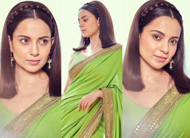 Kangana Ranaut is a vision in a green as she dons a Sabyasachi saree for Thalaivi promotions