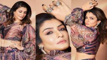 Raveena Tandon poses in a printed set from Pallavi Jaipur worth Rs. 20,000