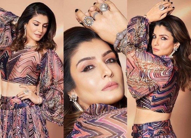 Raveena Tandon poses in a printed set from Pallavi Jaipur worth Rs. 20,000