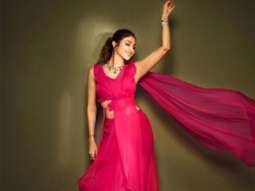 Shilpa Shetty stuns in organza ruffled fuschia saree