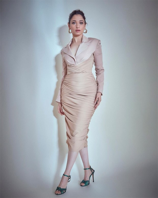 Tamannaah Bhatia is a stunner in nude bodycon jacket dress worth Rs. 94,000 