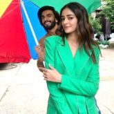 Ranveer Singh holds umbrealla for Ananya Panday as she poses in a stunning green blazer set