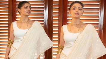 Yami Gautam makes a statement in a saree dress from Ituvana worth Rs. 19,800 for Bhoot Police promotions