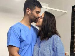 Angad Bedi shares a clip and photo with wife Neha Dhupia announcing the birth of their second child