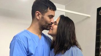 Angad Bedi shares a clip and photo with wife Neha Dhupia announcing the birth of their second child