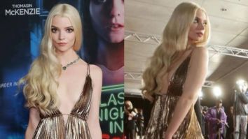 Anya Taylor-Joy sparkles in plunging neckline Dior gold pleated backless gown for the premiere of her film Last Night In Soho