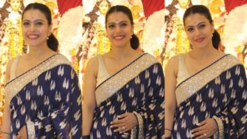 Kajol impresses in a royal blue Anita Dongre saree worth Rs  85,000 for Durga Ashtami celebrations