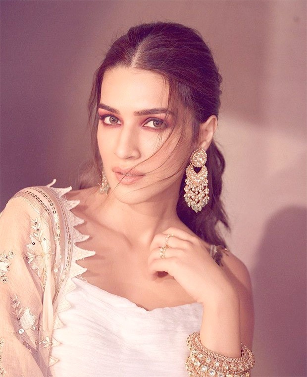 Kriti Sanon looks resplendent in a white gold creation for the promotions of Hum Do Humaare Do