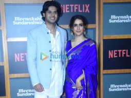 Photos: Sanya Malhotra and Abhimanyu Dassani snapped at the trailer launch of Meenakshi Sundareshwar