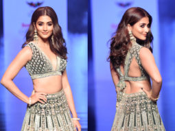 Pooja Hegde looks ethereal as the showstopper in a palace green velvet lehenga at Bombay Times Fashion Week 2021