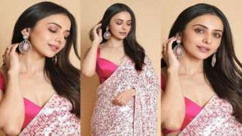 Rakul Preet Singh looks all glam in a fuschia pink Manish Malhotra saree