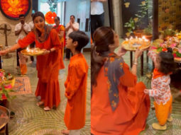 “Sowing the seeds of faith in both of them from a young age”, says Shilpa Shetty as she performs aarti at home with Viaan and Samisha, watch video