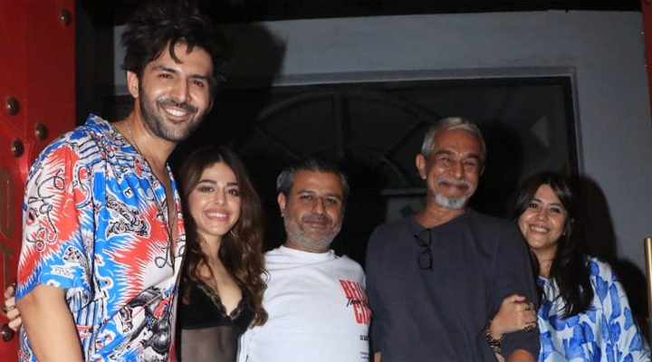 Spotted: Kartik Aryan, Ekta Kapoor, Shashank Ghosh, Jay Shivkrami with wife at Tori Restaurant in Bandra for Freddy wrap party