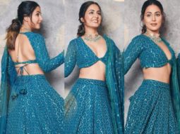 Hina Khan is glorious beauty in teal blue chikankari lehenga and plunging neckline blouse