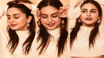 Huma Qureshi pairs beige knitted crop top and high profile waisted skirt and sneakers Huma Qureshi pairs beige knitted crop top and high profile waisted skirt and sneakers