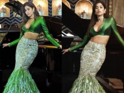 Janhvi Kapoor is all about grace and charm in alluring mermaid style feathered Manish Malhotra green lehenga