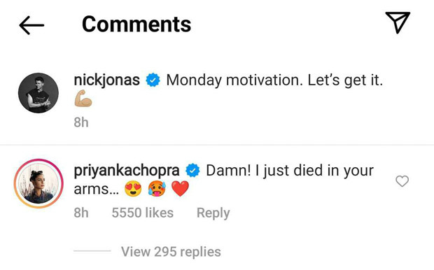 Priyanka Chopra leaves "romantic" comment on Nick Jonas' work out video after dropping 'Jonas' surname from social media handles Priyanka Chopra leaves "romantic" comment on Nick Jonas' work out video after dropping 'Jonas' surname from social media handles