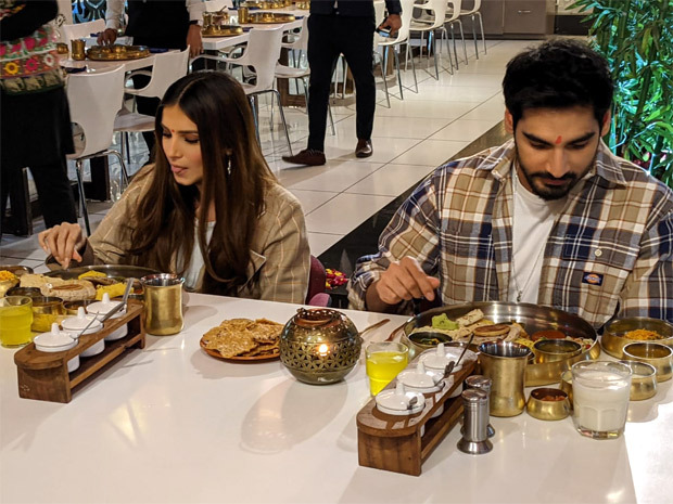 Tadap stars Ahan Shetty and Tara Sutaria relish Gujarati thali during promotions in Ahmedabad!