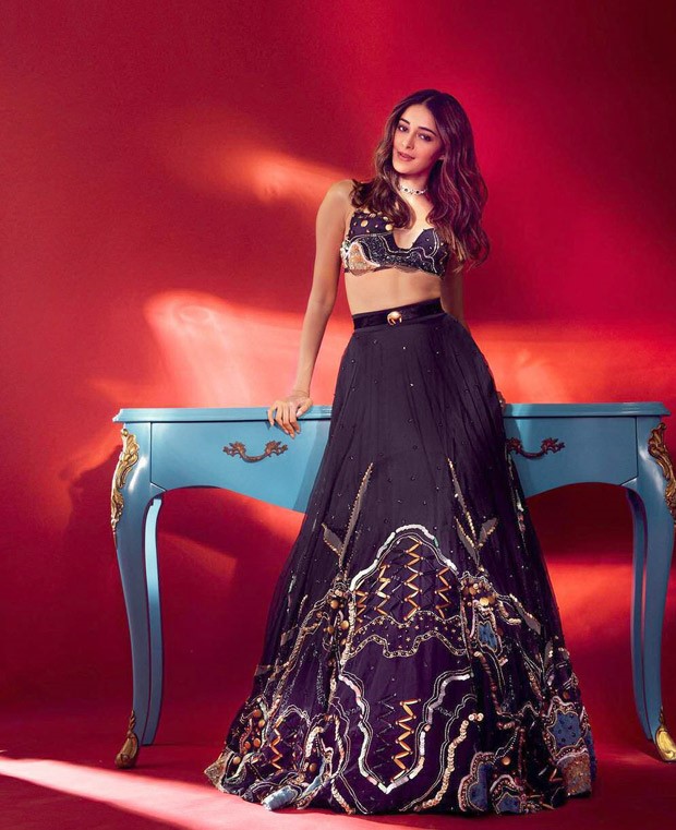 Ananya Panday goes traditional with plunging neckline sequin bralette and high-waisted embellished skirt adding a dash of sassiness