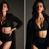 Ananya Panday oozes hotness in a black bralette, high-waisted bikini bottoms and trench coat, see photos