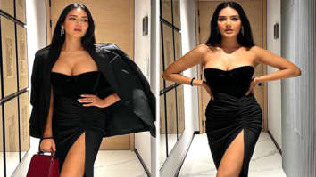 Esha Gupta sizzles in black strapless dress with thigh-high slit