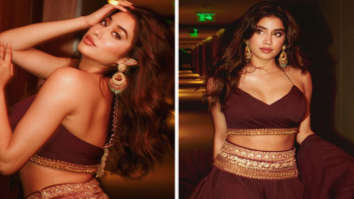 Janhvi Kapoor is epitome of grace in Tarun Tahiliani halter-neck blouse and wine colour lehenga