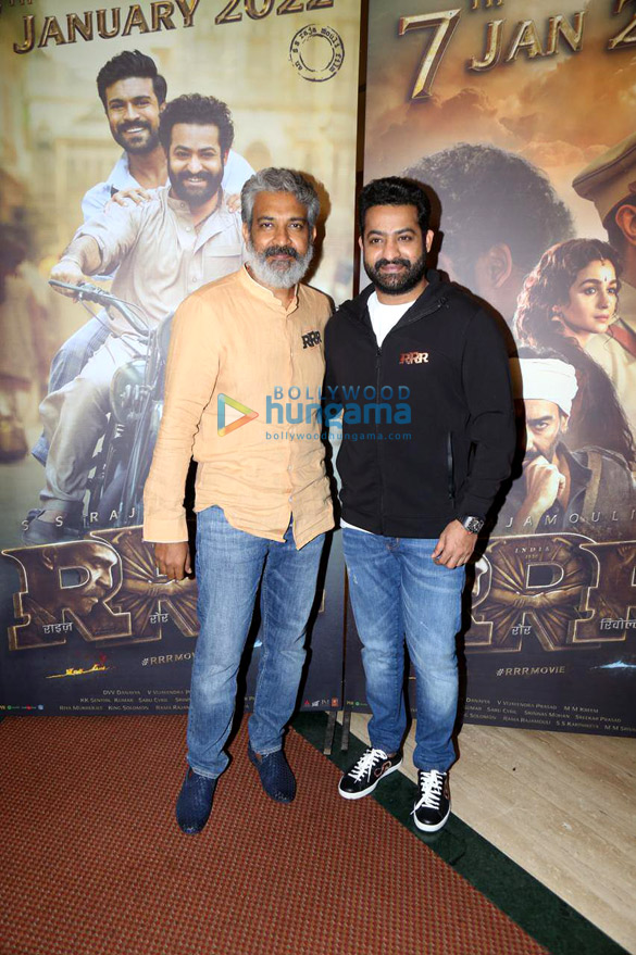 photos jr ntr ram charan and s s rajamouli snapped during the promotions of rrr in andheri 6