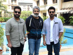Photos: Jr NTR, Ram Charan and S.S Rajamouli spotted promoting RRR in Mumbai