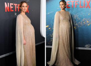 Pregnant Jennifer Lawrence flaunts her baby bump in a sparkly Dior gown during Don’t Look Up premiere