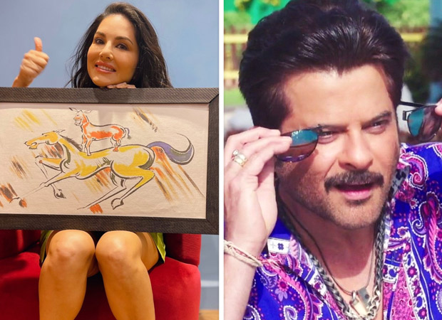 Sunny Leone poses with Majnu Bhai's painting, Anil Kapoor responds