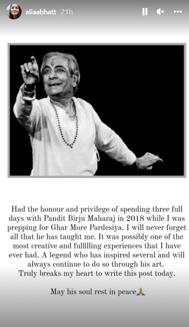 Madhuri Dixit pays tribute to late Pandit Birju Maharaj; Alia Bhatt calls him a 'legend' Madhuri Dixit pays tribute to late Pandit Birju Maharaj; Alia Bhatt calls him a 'legend'