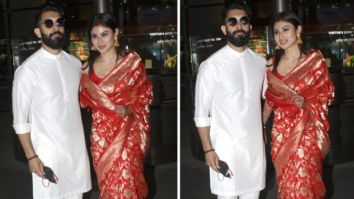 Newlywed Mouni Roy glows in red Banarasi saree with husband Suraj Nambiar as they make first appearance at airport in Mumbai