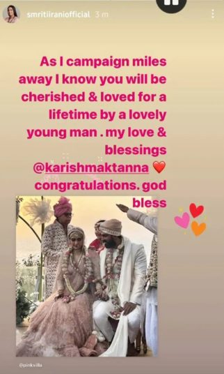 Smriti Irani sends love warm wishes to Kyunki Saas Bhi Kabhi Thi co-star Karishma Tanna on her marriage
