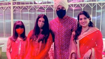 Aishwarya Rai Bachchan, Aaradhya Bachchan, and Abhishek Bachchan keep it regal red at Anmol Ambani’s wedding