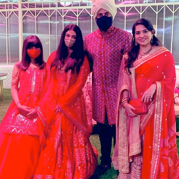 Aishwarya Rai Bachchan, Aaradhya Bachchan, and Abhishek Bachchan keep it regal red at Anmol Ambani's wedding