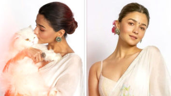 Alia Bhatt mesmerises in white saree for Gangubai Kathiawadi promotions, poses with her cat Edward