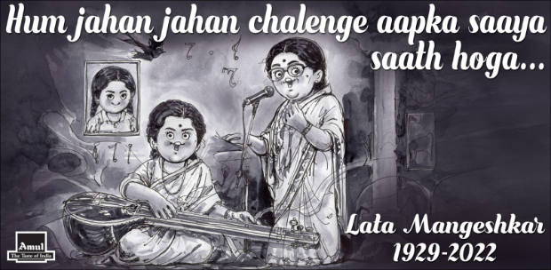 Amul pays homage to Lata Mangeshkar with a topical - "Hum jahan jahan chalenge aapka saaya saath hoga" Amul pays homage to Lata Mangeshkar with a topical - "Hum jahan jahan chalenge aapka saaya saath hoga"