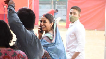 Photos: Huma Qureshi spotted in a blue saree on the sets of her upcoming project in Bandra