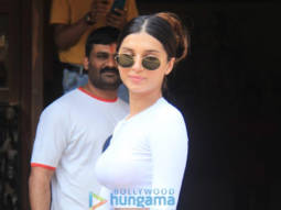 Photos: Tara Sutaria snapped in a white top and denim hot pants outside a dubbing studio in Andheri