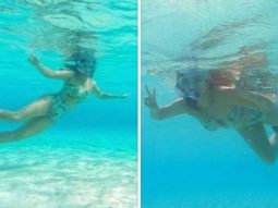 Sunny Leone wears a printed bikini for a round of snorkeling with husband Daniel Weber